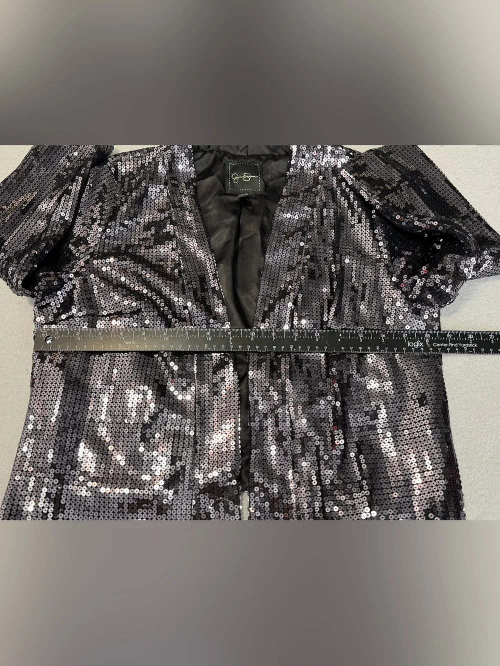 Jessica Simpson Black Sequins Lined Shrug Jacket Medium 3/4 Sleeve